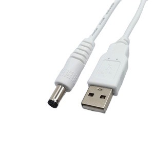 High Quality White Color PVC Male USB to 5.5x2.1MM DC Power Cable