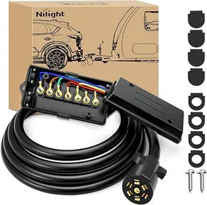 Heavy Duty 7 Way Inline Trailer Plug 8 Feet Connector Cable 7Pin RV Extension Wiring Harness Weatherproof for RV Towing Car