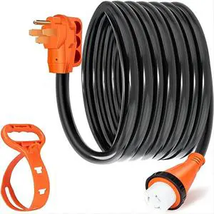 RV Power Extension Cord Heavy Duty Black 50 Amp 25FT 250 Volts Outdoor Trailer Retractable Cable Pvc Jacket Pure Copper