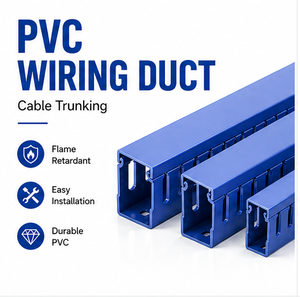 UL94 V-0 Flame Retardant Blue PVC Wire Duct Slotted Cable Raceway For Safety Wiring