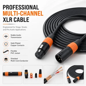 Heavy Duty Multi-Channel XLR Audio Cable With Secure Locking Connector Shielded Core For Mixer Microphone Speaker