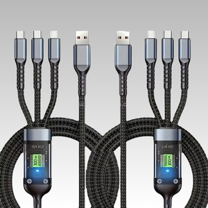 1.2M 3 in 1 100W Braided USB C Micro LED Lighting Display Fast Charging Nylon Jacket Type c Cable for Phone oneplus Charger