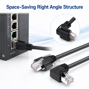 Space-Saving 90 Degree RJ45 Cable | Screw-Lock Right Angle Industrial Ethernet Cable