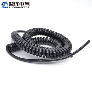 Black PU/PVC Stranded Copper 2 3 4 5 6 8 12 Core Shielded Waterproof Spiral Wire Cable