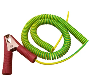 Customized Size Earth Yellow Green Wire Crocodile Alligator Clip Copper Ground Earth Spring Cable Power Cord Spiral Cable Wire