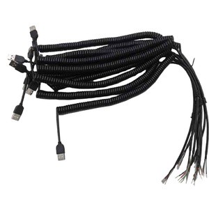 26AWG USB AM to Open Spiral Cable 180 Degree Black USB Coiled Cable