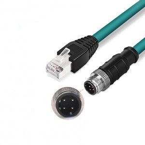 M12 RJ45 Industrial Ethernet Cable Waterproof 4-core D Code Computer Cable with M12 and RJ-45 Connectors