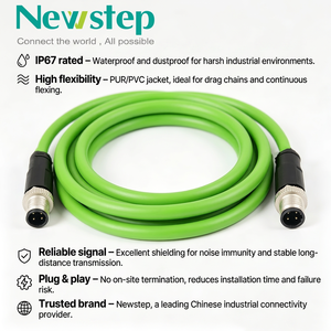 IP67 M12 A/B Coded Ethernet Connector Cable Waterproof Industrial Cord PROFINET/EtherNet/IP Shielded CAT6A -40~+70