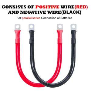 25mm2 35mm2 50mm2 Battery Connection Cable with M8 M10 Terminals Tinned Copper Lug Solar Power Inverter Wires for Car Truck RVs
