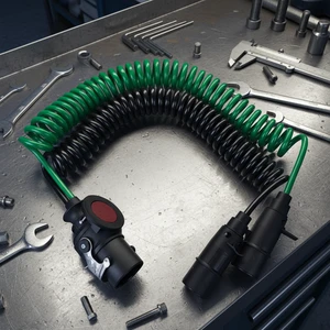 New 4.5m European 7pin N Type Heavy Duty Trailer Cable Spring Wire Coiled Black Green Plastic Plug 28T Max Payload
