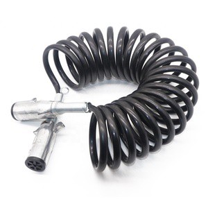 Truck Trailer Wire Electrical Seven Core 7 Core 7 Pin Non-Abs 7-Way Coiled Cable With Spring Guard and Connector
