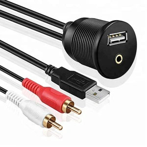 3ft USB Panel Mount Cable To 2RCA USB 3.0 To 2 RCA 3.5mm Auxiliary Interface Flush Mount Extension Cable for Car Boat Motorcycle