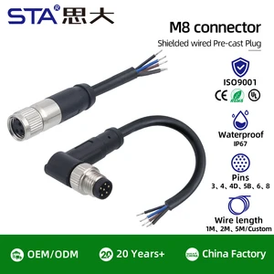 M8 Shielded Cable Connector Male Female Molding Aviation Plug 3 4 5 6 8 Pin Straight /Right Angled PVC TPU 1M 5M Extension Wire