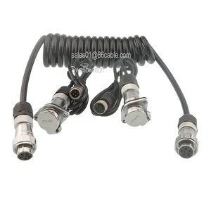 Customized 1M+2.5M+1M 5Pin 7Pin Spiral Rear View Audio Video Cable Copper Conductor Material for Car Rear View Trailer Camera