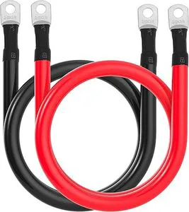 Heavy Duty Pure Copper Battery Cable, Zinc-Plated Terminals, Flexible 180° Inverter Wire for RV, Marine, Solar, Car, Truck