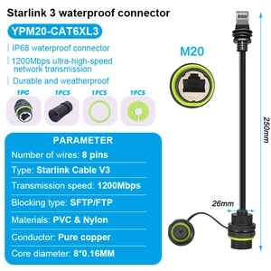 Starlink Mini V3 Female FTP CAT6 RJ45 Extension Cable IP68 M20 Waterproof Connector 22AWG Ethernet Harness