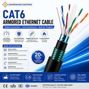 Cat6 Solid 8-Conductor Armored Ethernet Cable For Outdoor Direct Burial Network Installation With Shielded Copper Conductor
