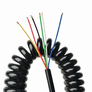 6-core Flexible Spring Cable 0.2/0.5/0.75/1mm² Coiled Cable TPU Spiral Wire/PVC Insulation/tension 1.2/2.5/3.7m for Control