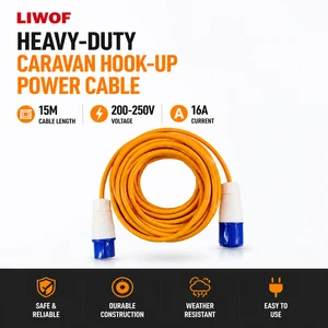 Factory 15m Heavy-Duty Orange Caravan Hook-Up Power Cable 220-250V 16A Pure Copper for Campers & Motorhomes