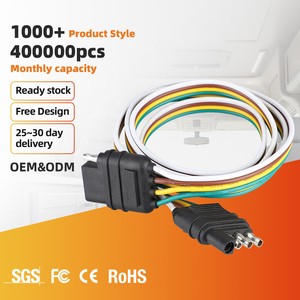 4 Way Flat Trailer Wiring Cable, 18AWG Color Coded Trailer Light Harness Male Female Plug Adapter, Waterproof Trailer Connector