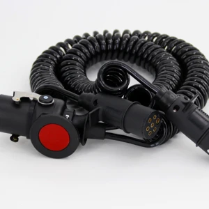 Truck Trailer Wire Electrical Seven Core 5Core 7 Pin Abs/EBS 7-Way Coiled Cable With Spring Guard and Connector