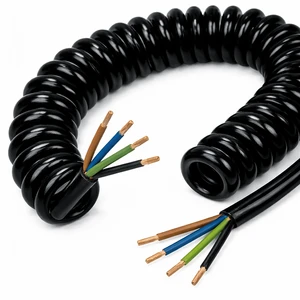 4-Core 18/16/14AWG TPU/PU Insulated Copper Coiled Cable IP65 Rated Spiral Cable for Industrial Auto Motor Winding Applications
