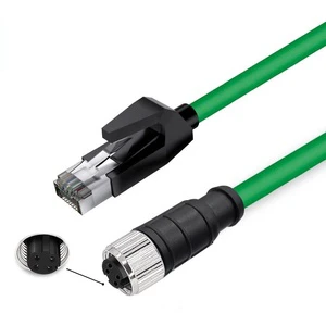 M12 4Pin D-Code to RJ45 Ethernet Network Cable M12 Male Female IP67 High Flexible Industrial Ethernet Cable