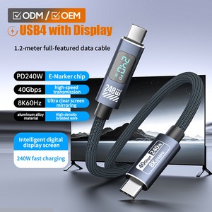 OEM 240W 40Gbps 8K Nylon Braided Flexible USB Type-C Fast Charging USB4 Digital Power Display Cable For Computer & Camera