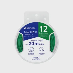 BOX 6 Reel with 20 m of THHW-LS 12 AWG green cable, VOLTECK