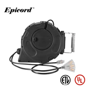 Heavy Duty 15A 10AWG Industrial Extension Cord Reel 50 Ft Automatic Retractable 3 Prong Electric Cable for Garage Workshop