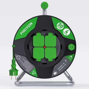 Pheiyon HeavyDutyPro Electric Cable Reel 50m Rubber Cable H05RR/H07RN IEC CEE 4 Outlet Extension Cord 16A IP44 Outdoor Home ODM