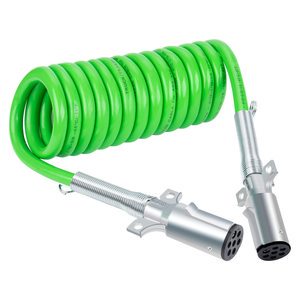 Oem 7-core Coiled Trailer Wire 15ft 12v/24v Abs Power Coil Heavy-duty Semi-trailer Cable Power Cord Green