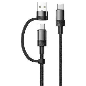 2-in-1 USB C+A to C Cable 1.2m Aluminum Alloy & Nylon Braided 3A PD60W Fast Charging for IOS & Printer