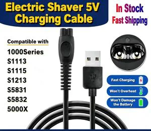 5V USB 1.8 Millimeter Hole Diameter Charging Cable Cord Compatible With Electric Shaver S1113 S1112 S1213 S5831 PQ888