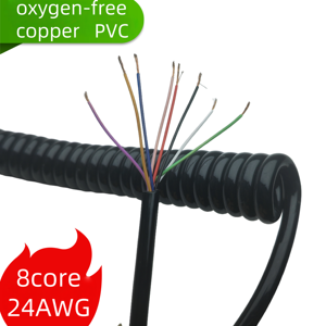 Custom Length Coiled Retractable Cable 8 Core 24AWG 0.2mm² Spiral Spring Cable Signal Wire for EV/Smart Home/Beauty Devices RoHS