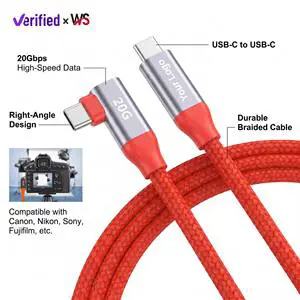 USB 3.2 20Gbps Tethering Cable 90 Degree Right Angle USB C to C Shooting Line PD 240W for Sony Canon Nikon Camera 5m 10m