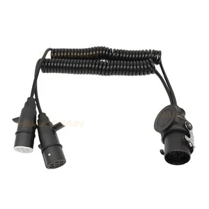 New 24V TPU Trailer Safety Cable 15pin to 2X7Pin 2 in 1 Plastic Plug ABS/EBS Adaptor Coil Spiral Retrofit/Upgrade Custom Made
