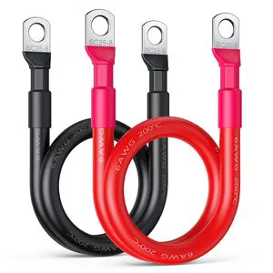 Battery Cable, 6 AWG Battery Cables with Terminals, 12 Inch Tinned Copper Power Inverter Cables