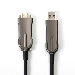 USB 3.0 to Type-C Fiber Optic Extension Data Cable, Locking High-Speed Cable for Industrial Cameras & Webcams