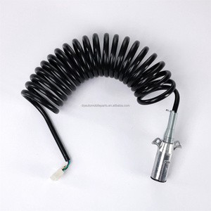 New Truck Trailer Wire Electrical Seven Core 7 Pin Abs/EBS 7-Way Coiled Cable with Spring Guard and Connector Black Green