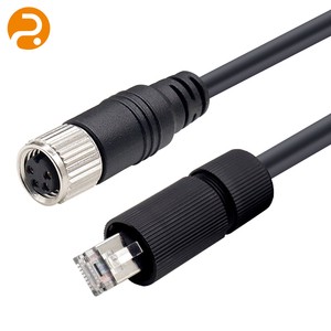 M12 4 Pin Male RJ45 Male Industrial Network Cable Aluminum Conductor PE Waterproof Shielded Harness for Automation Sensor Camera