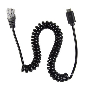 2m Black Spiral Cable 4p4c 24awg Rj11 to USB C Cable