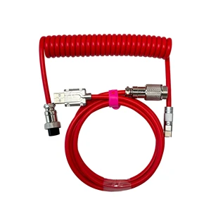 Durable Custom Deep Red Customize Type c Spring Spiral Usb Cable Aviator Connector Nylon Mechanical Keyboard Coiled Cable