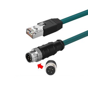 M12 D-Code 4P RJ45 Cable Assembly High-Speed Data Transmission Cat5 Ethernet Industrial Equipment Machines Copper IATF 16949