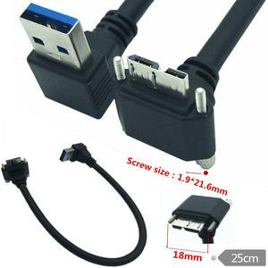 Double Elbow USB3.0 to Micro B Data Cable 90 Degree with Screw Lock to Fix Industrial Camera Mobile Hard Disk
