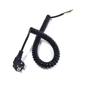 European CEE7 EU Plug to Open End Spiral Coiled Wire Cable Spiral Power Cable Electrical Coil Cables