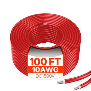100FT 10AWG Waterproof Solar Panel Extension Cable Red 6mm2C for PV Related Products