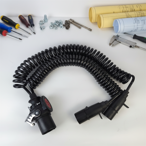 New Seven Core Heavy Duty Trailer Truck Cable Telescopic Spiral 7 Pin Connector Black Green 28T Max Payload