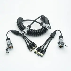 5Pin Truck Trailer Coil Cable Set-3-Channel Camera Display Trunk Cable PVC Pure Copper Conductor 4m Length for Stable In-Vehicle