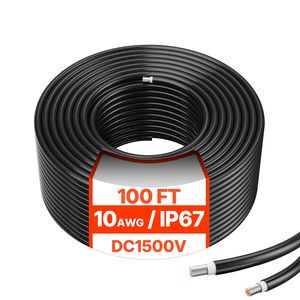 100FT 10AWG Black Solar Panel Extension Cable Waterproof PV 6mm2Cable for Power & Extension Cords